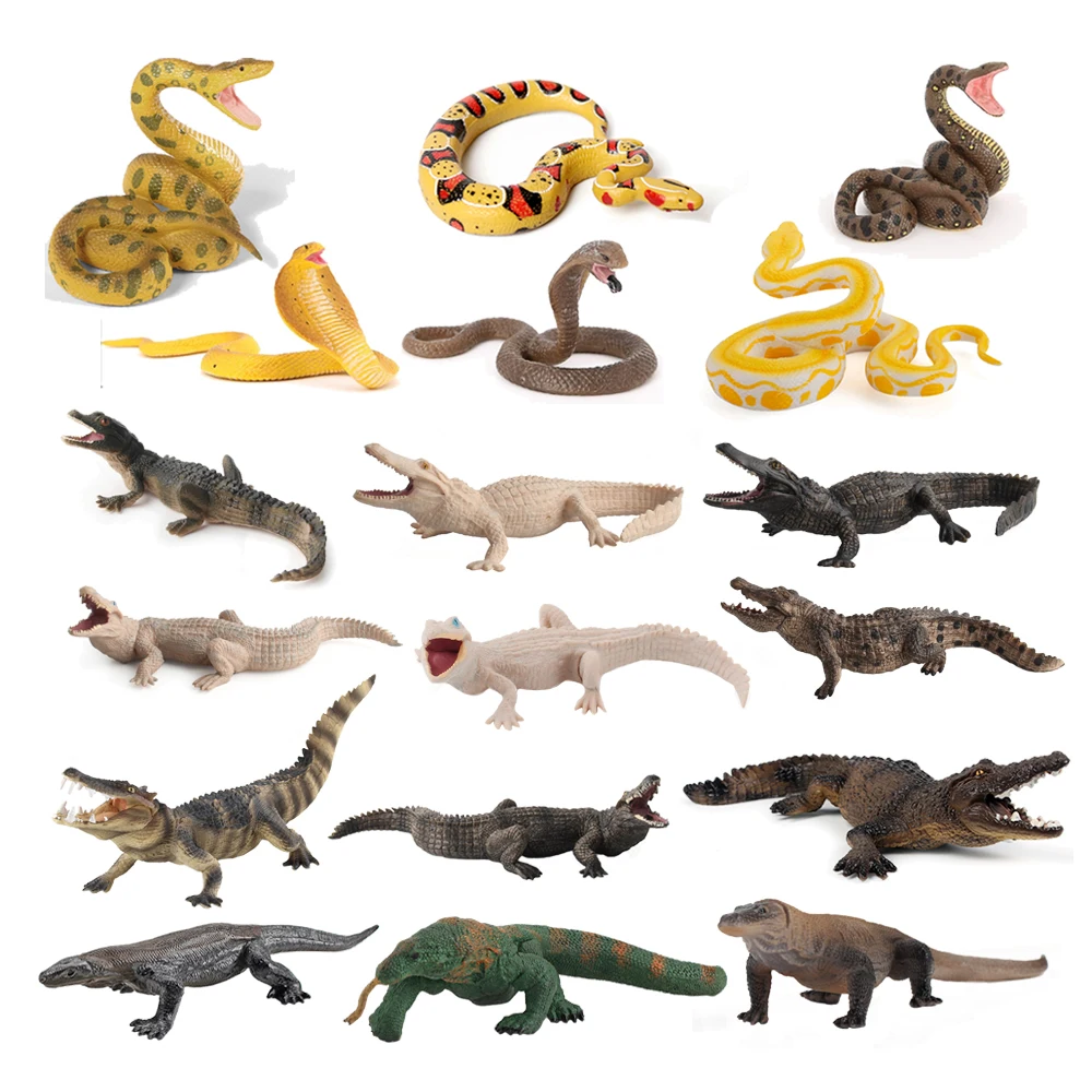 Komodo Dragon Crocodile Snake Python Reptiles Animal Figurines Action Figure Toy Model Kids Gifts Educational Collectible Decor