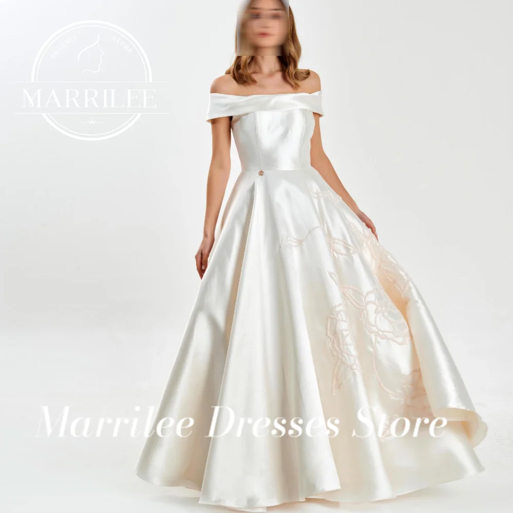 Marrilee-vestidos de mujer personalizados, sin mangas, Color sólido, hasta el tobillo, sin tirantes, corte en A, cola de barrido de satén, para ocasiones especiales