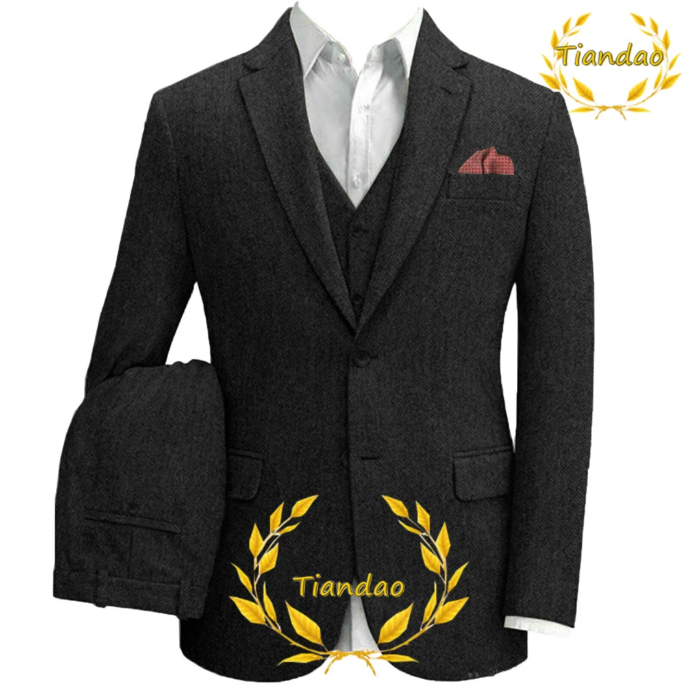 

Men's Suit Jacket Pants Vest 3-Piece Retro Herringbone Wedding Bridegroom Tuxedo Silm Fit Groom's Outfit Homme Blazer