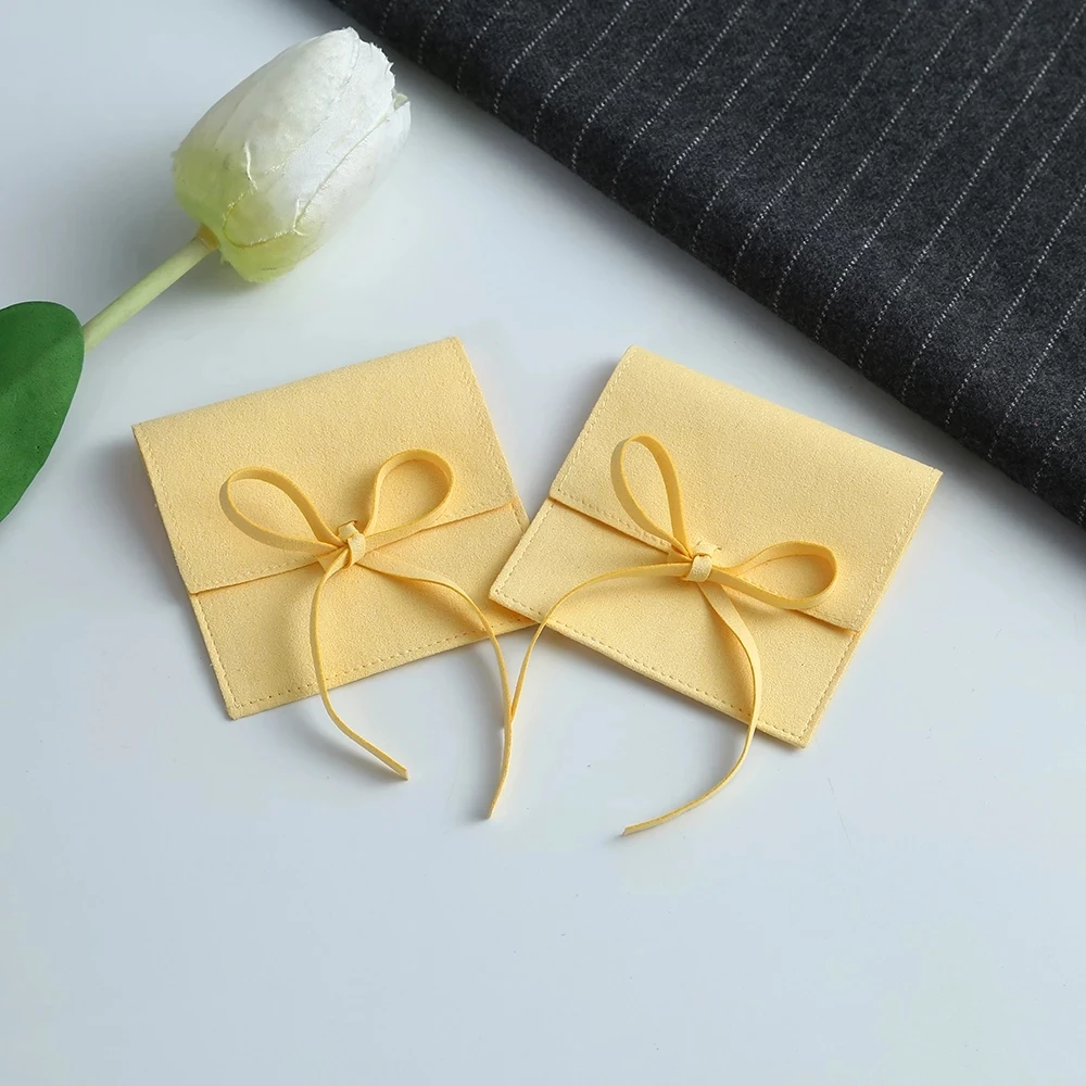 Wholesale Packaging Pouch Yellow Microfiber Jewelry Ring Earrings Storange Envelope Bag Candy Wedding Anniversary Gift