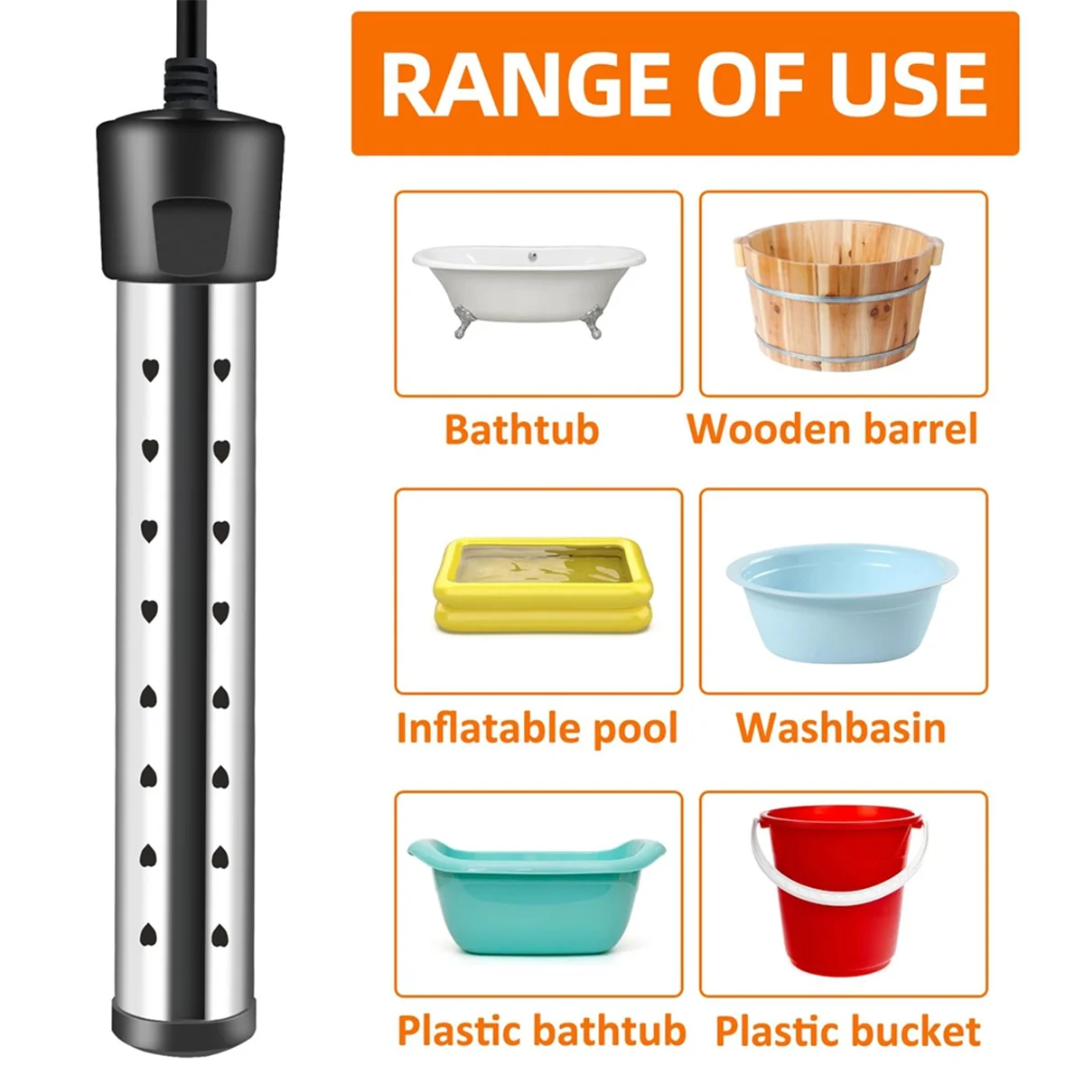Immersion Water Heater,1500W Pool Heater with Switch Control,Bathtub Heater with ligent Temperature Control Us Plug