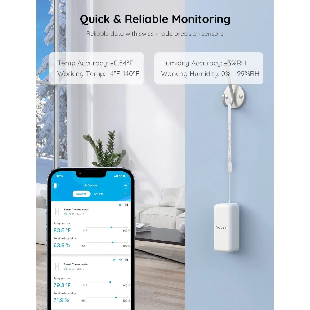 Therye.com-Hygromètre WiFi sans fil intérieur, capteur de température et d'humidité, moniteur avec notification d'application à distance, H5100, paquet de 6