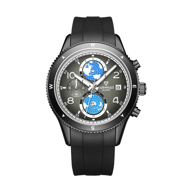 ساعة مارك فيرويل للرجال كرونوغراف 43.5 ملم ساعات عصرية كوارتز ساعة يد رياضية مضيئة ثلاثية النوافذ