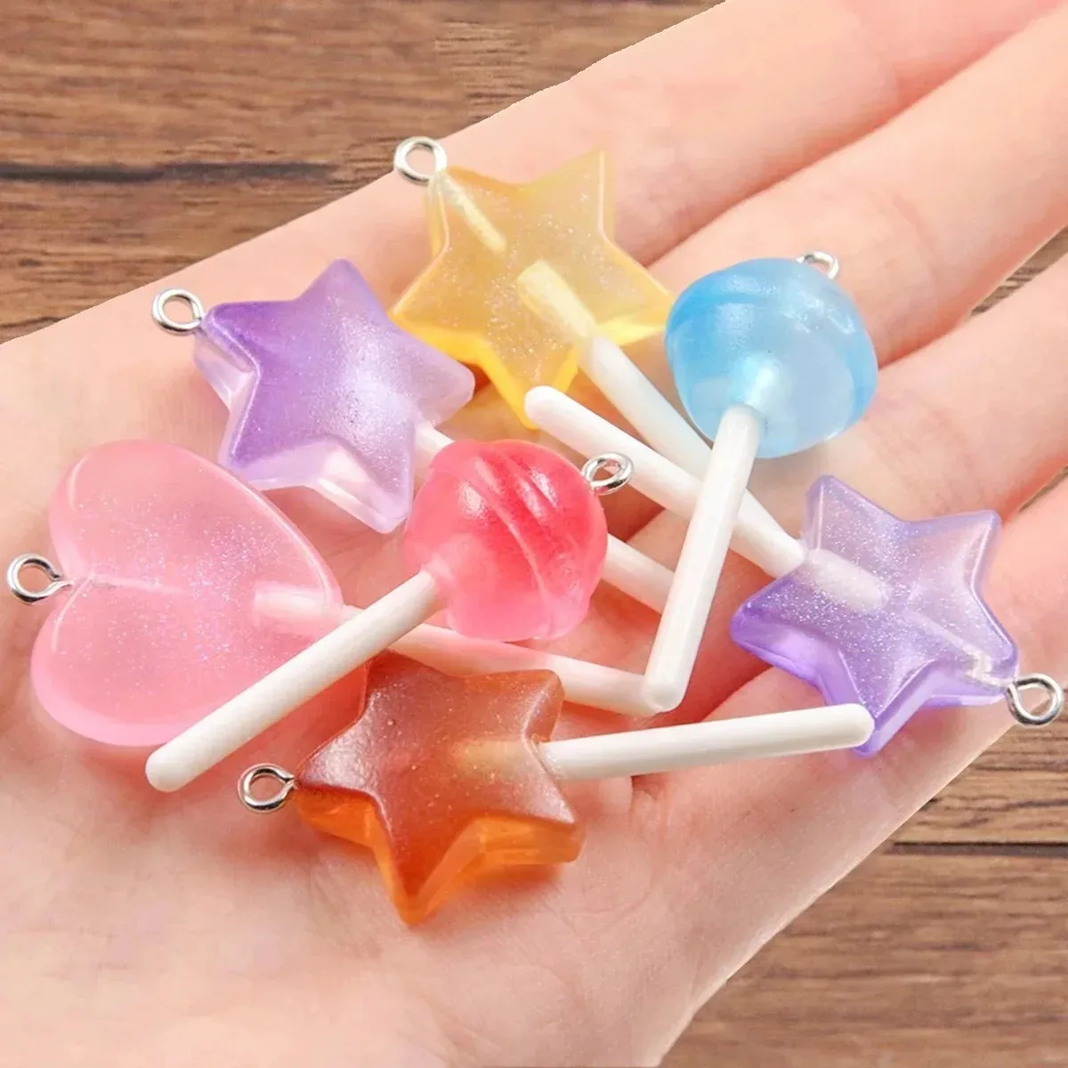 10Pcs 3 Styles Mix Color Star Round Heart Lollipop Charms Diy Findings 3D Keychain Bracelets Earrings Pendant For Jewelry Making image 3