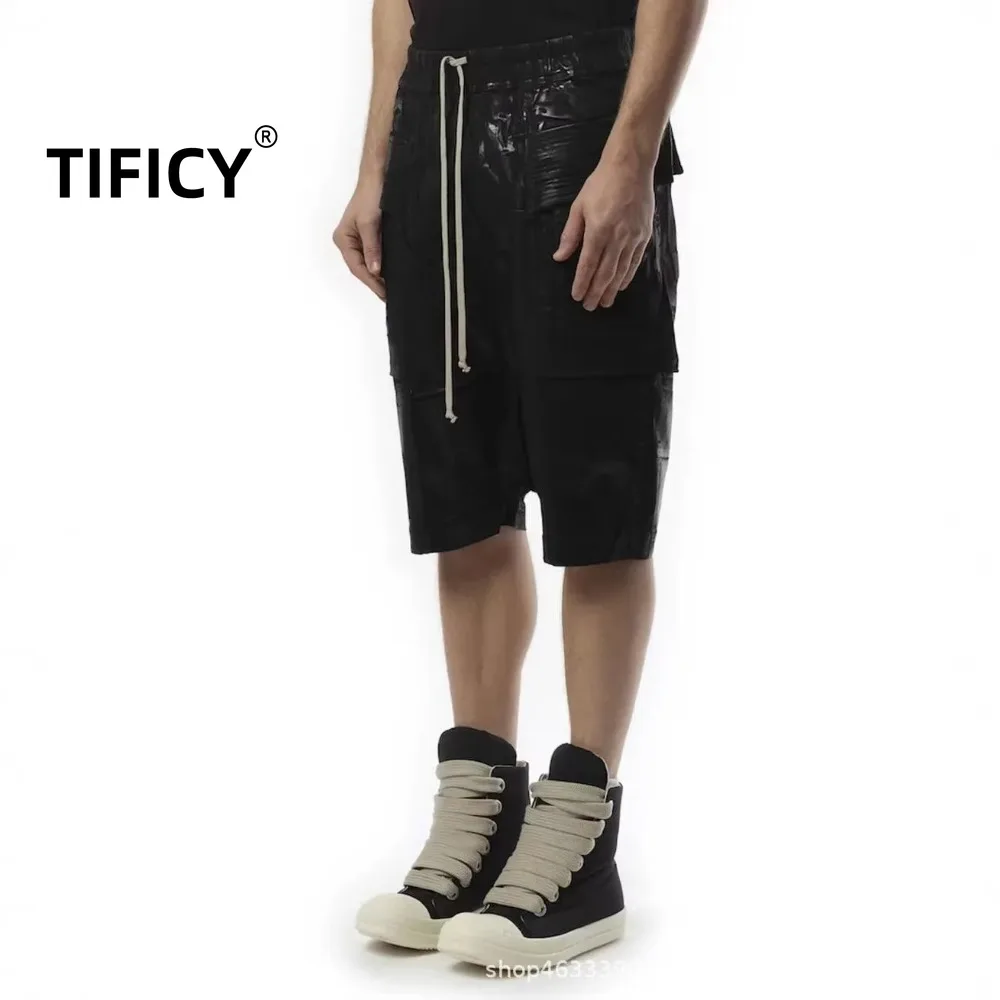 

High Street RO Shorts Men's Dual Ring Wax Face Casual Seven Quarter Shorts Brushed Wax Fixed Color Workwear Casual Pants