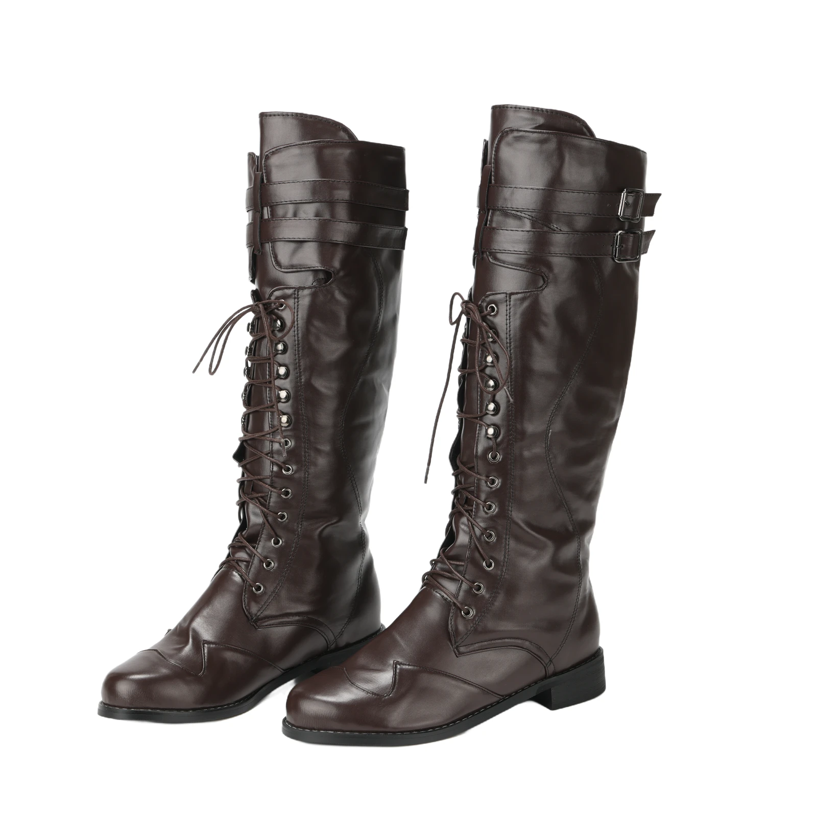 Mens Medieval Lace UP Tall Boots Medieval Viking Steampunk Leather Boot for Halloween Party