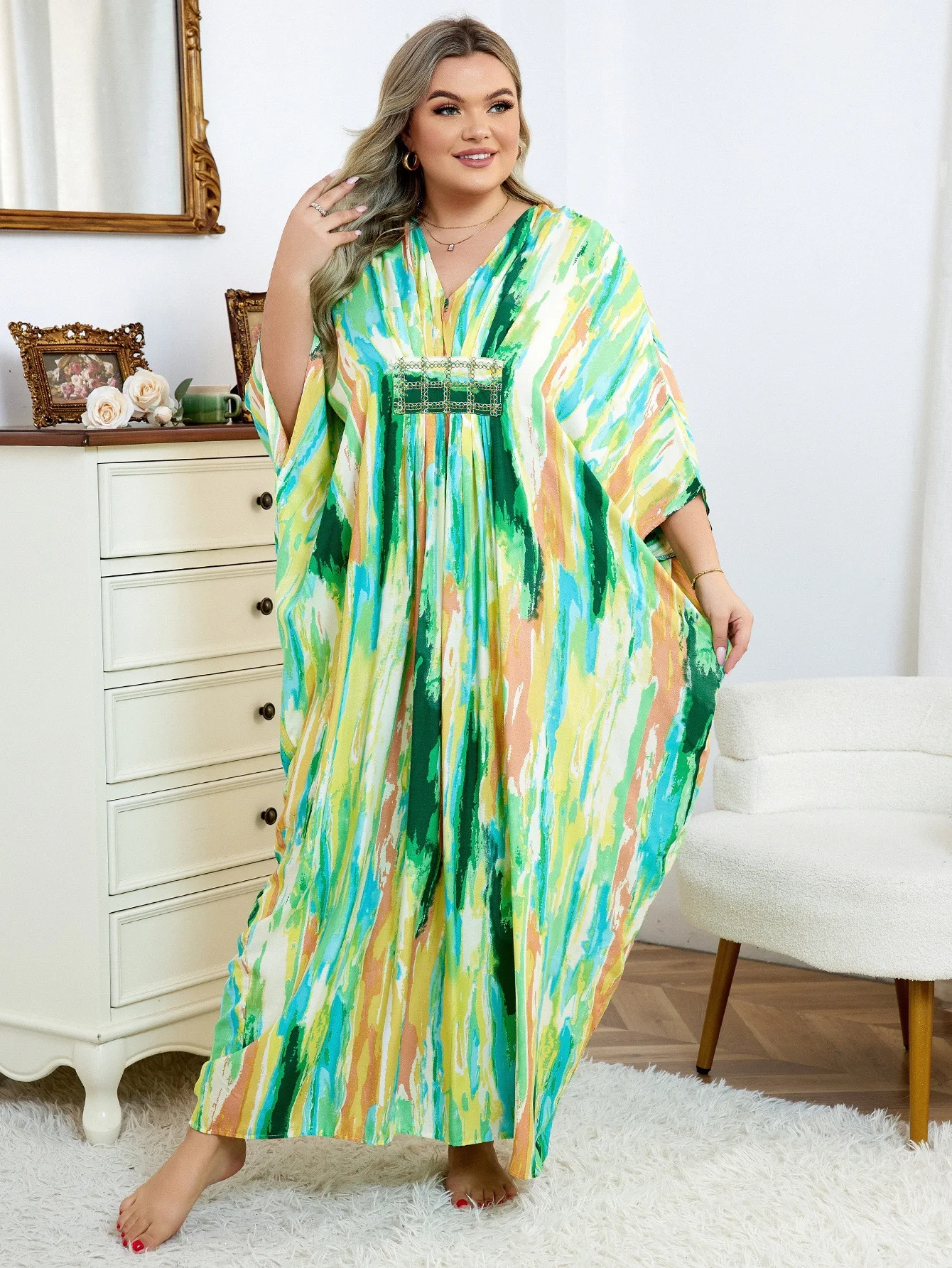 女性ビーチカバーアップカフタンラウンジウェア水着カバーアップカフタンドレス