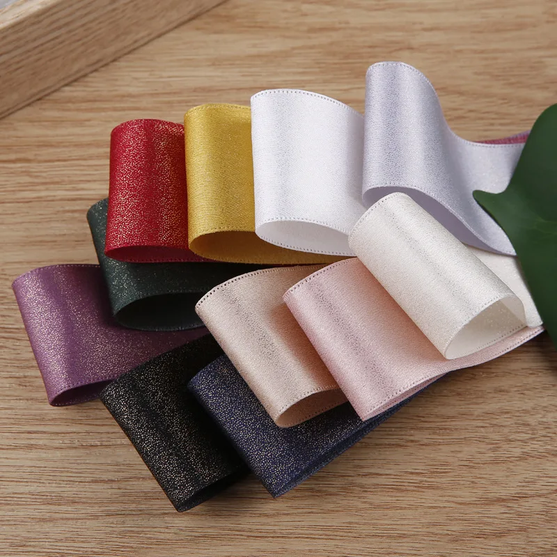 10mm 16mm 25mm 38mm Silk Satin Glitter Ribbon Single Face Solid Color For DIY Handmade Material Gift Packing 100Yards/Roll