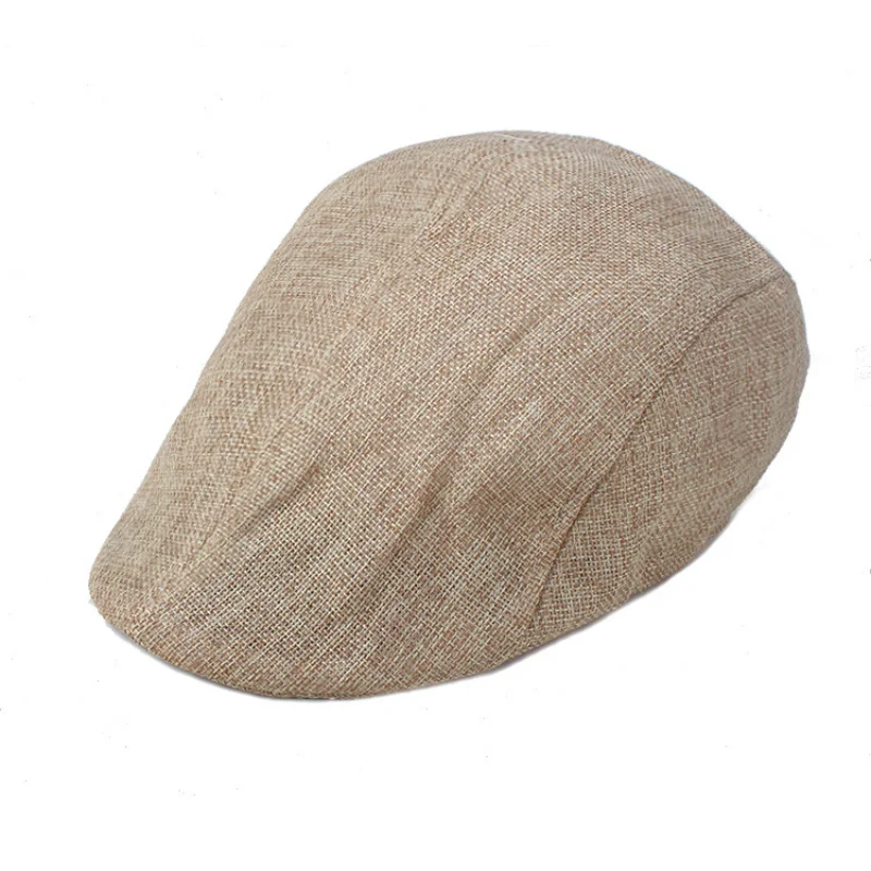 

Breathable Linen Beret Hat Vintage Adjustable Newsboy Cap Solid Color Unisex Painter Hat for Autumn Casual Wear