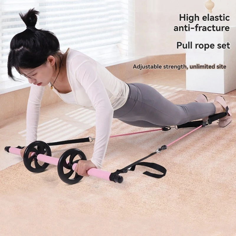 New-Pilates Bar Kit+Resistance Bands,Pilates Equipment Exercise Bar With Ab Roller, Portable Home Gym Yoga Fitness Bar