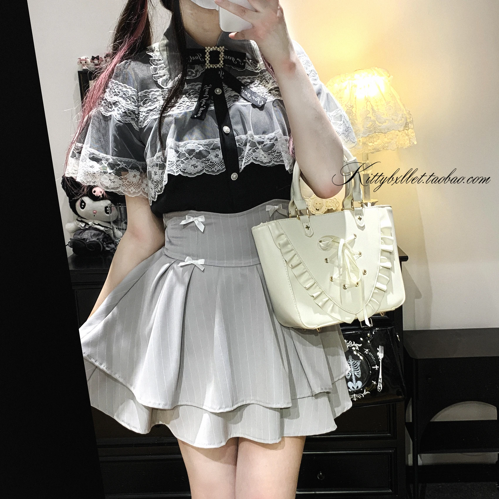 Japanese Mines Style Sweet Cute Double-layer Mini Skirt Bow High Waist A-line Striped Versatile Lolita Short Skirt Women Summer
