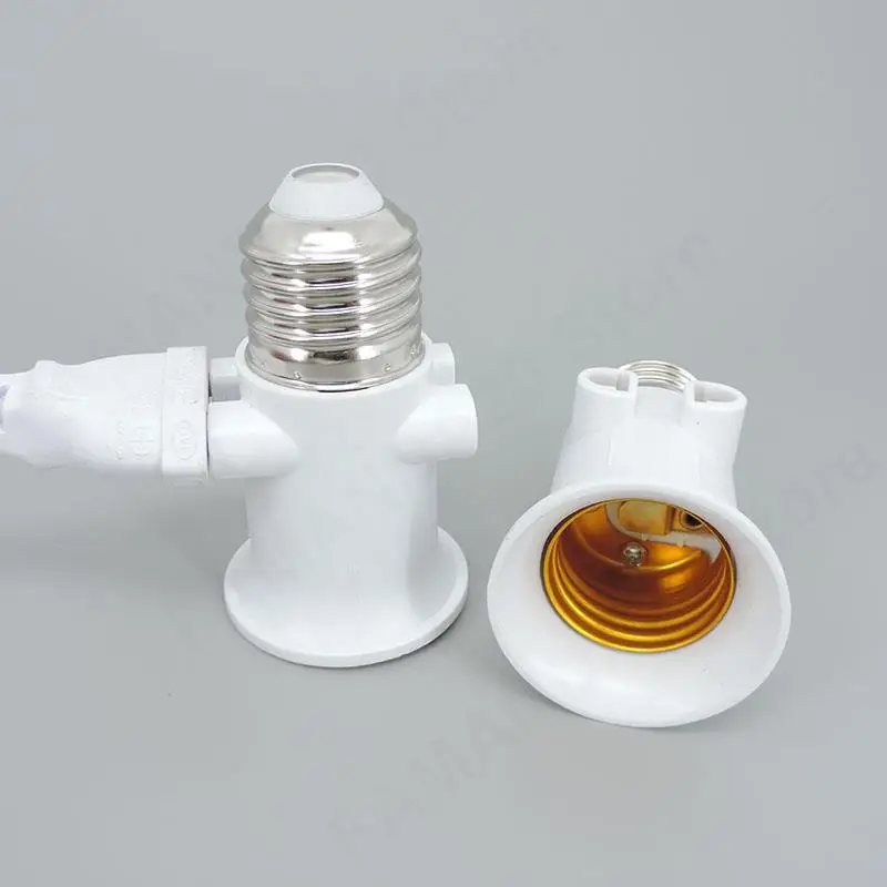 5pcs/pack E27 to E27 Socket 2-pin EU plug cable Connector LED Bulb Lamp Holder Base Screw Light power converter Adapter ABS