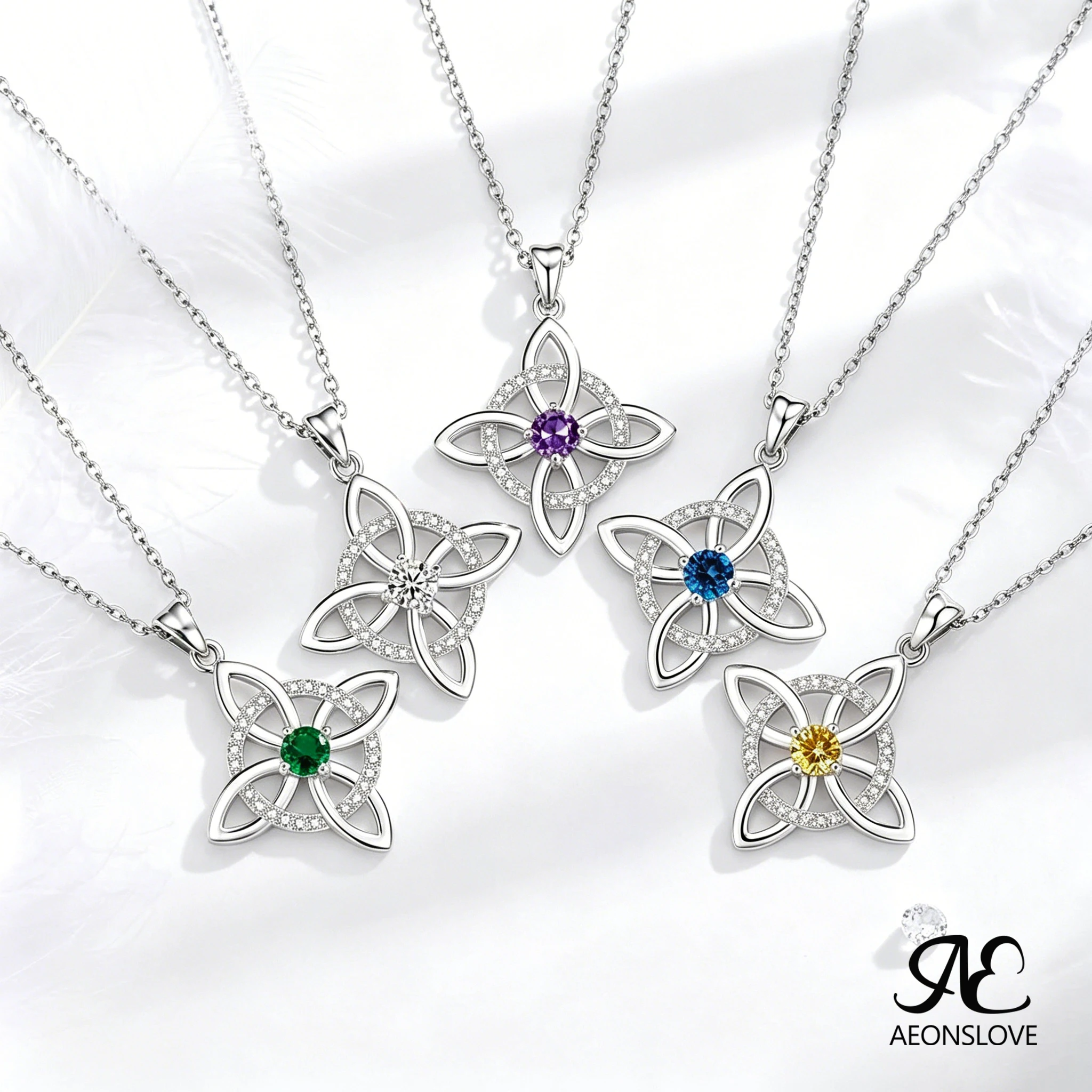 AEONSLOVE Collar de Plata de Ley 925 con Nudo de Bruja y Piedra de Nacimiento, Colgante de Nudo Celta con Circonita Cúbica, Amuleto, Joyería Wicca para Mujer
