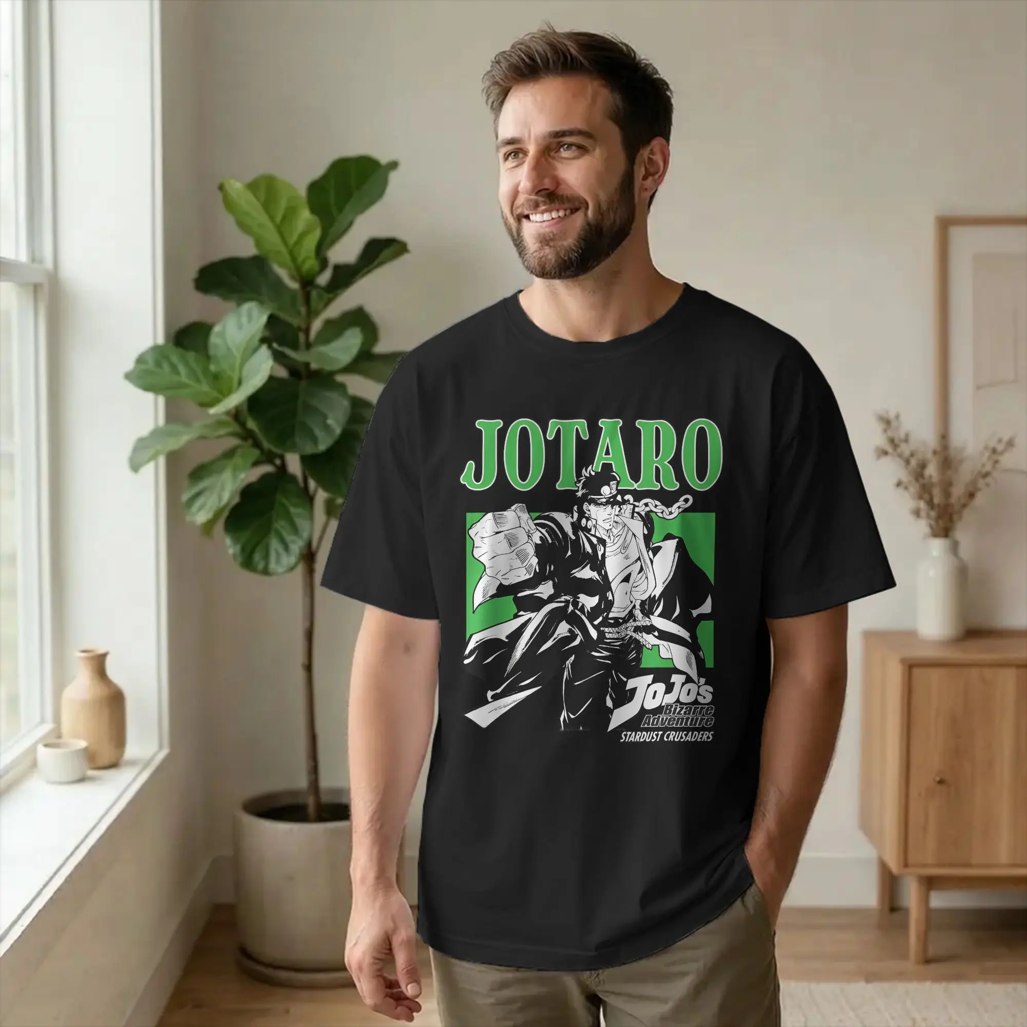 Stardust Crusaders Jotaro Pose Japanese Anime  T-Shirt Cotton Tops Funny Joestar Family Bizarre Adventure Crewneck Short Sleeve