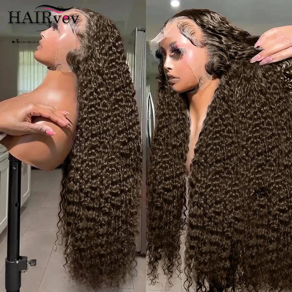 

13x4 13x6 HD Deep Curly Lace Front Wig Chocolate Brown Deep Wave Lace Frontal Human Hair Wigs Brown Colored 4x4 Lace Closure Wig