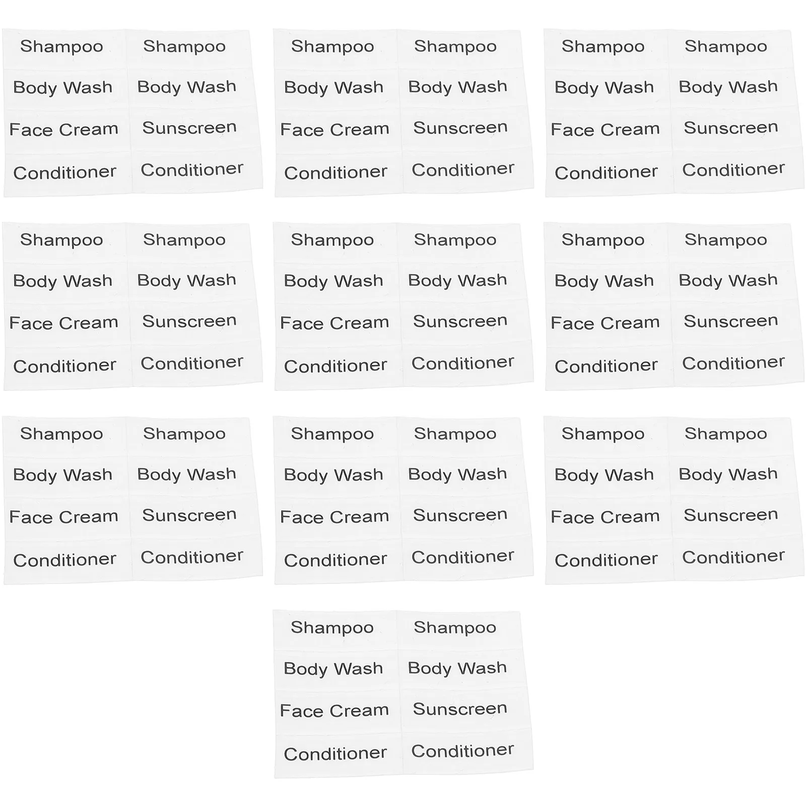 

10 Sheets Cosmetics Classification Labels Sub Bottle Stickers Paper Label Stickers for Travel Shampoo Bottles Organized Drawer