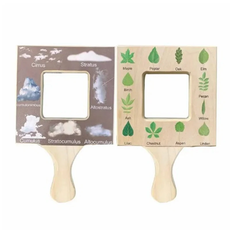 Nature Guide Finder Toddler Wooden Handheld Toy Double-Sided Board Outdoor Plant Children Durable -C