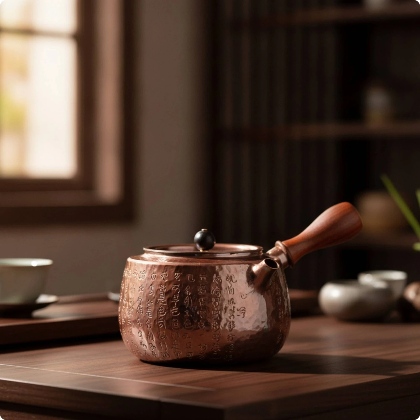 Copper Tea Kettle Artisanal Tea Kettle with Lid Vessel Heat-Resistant Tin-Lined for Collectors, Office