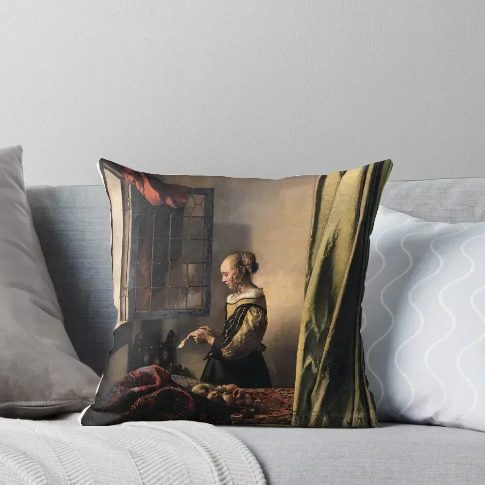 Girl Reading a Letter by an Open Window, by Jan Vermeer Throw Pillow Decorative pillowcase anime girl pillow