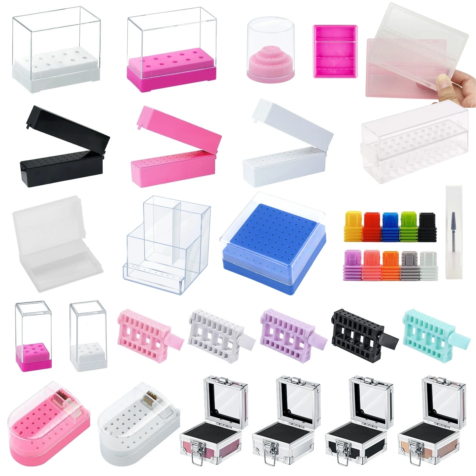 Caja para uñas con 10/12/20/30 agujeros, herramientas de exhibición de brocas para uñas, soporte para brocas, caja de almacenamiento transparente para acceso a limas rotativas eléctricas, 1 Uds.