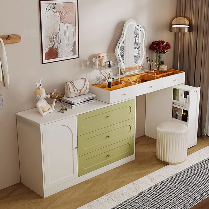 

Design Minimal Dresser Bedroom Nordic Waterprrof Wood Led Mirror Makeup Table Drawer Women White Schminktisch Furniture For Home