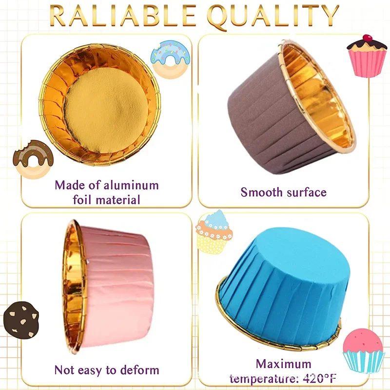 Gold Foil Rolled Paper Cups, Muffin Cupcake, Wedding Party Decorations, Heat Resistant, Kitchen Baking Accessories, 30Pcs
