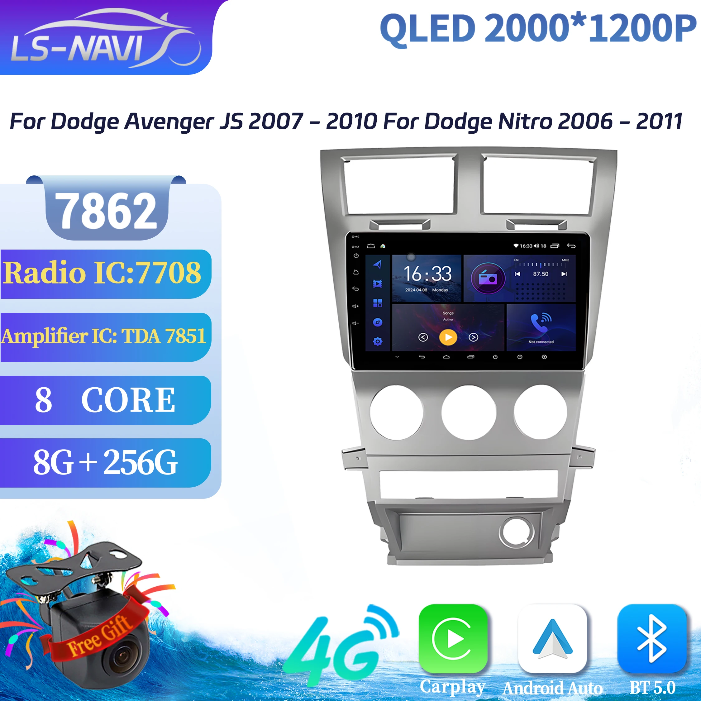 

For Dodge Avenger JS 2007-2010 For Dodge Nitro 2006-2011 Android 14 Multimedia Navigation Stereo Car Radio 7862S 2K QLED Screen