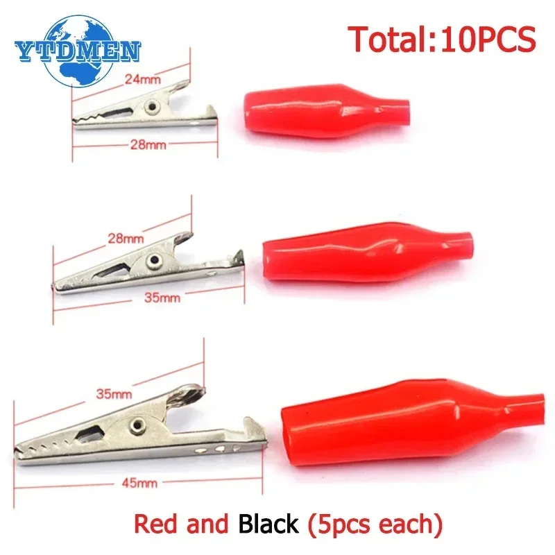 10PCS Alligator Clips Insulation Metal Crocodile Clip 24*28mm 28*35mm 35*45mm DIY Kit Electric Test Clip Red and Black 5pcs Each