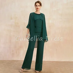 New Scoop Neck Mother Of The Bride Dress Pantsuit Separates Chiffon Formal Dresses Floor-Length Vestidos Mae Da Noiva Casamentos