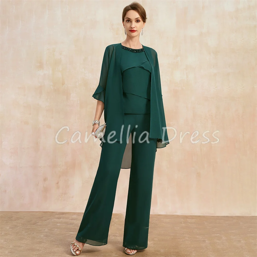 New Scoop Neck Mother Of The Bride Dress Pantsuit Separates Chiffon Formal Dresses Floor-Length Vestidos Mae Da Noiva Casamentos