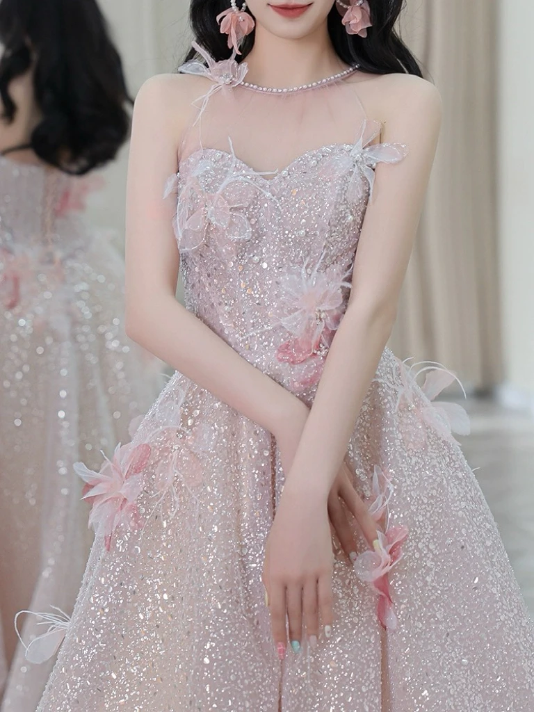 Robe de demoiselle d'honneur de luxe, appliques de fleurs de perles, paillettes de plumes, occasion formelle A-ligne, Quinceanera Bride Toast Sweet Evening, quelque soit