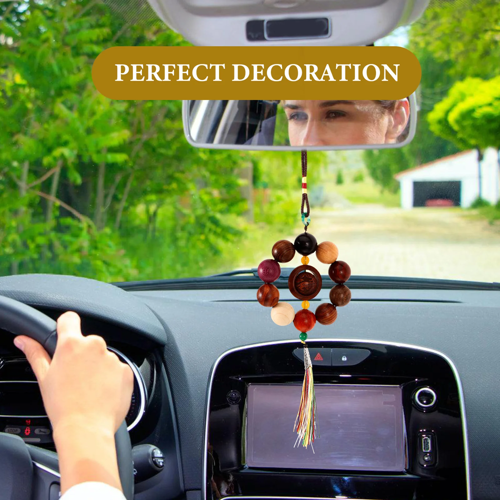 

Durable Wooden Car Rosary Hanging Accessory Creative Decor for Rearview Mirror Charm Car Decor Rosary Ornament
