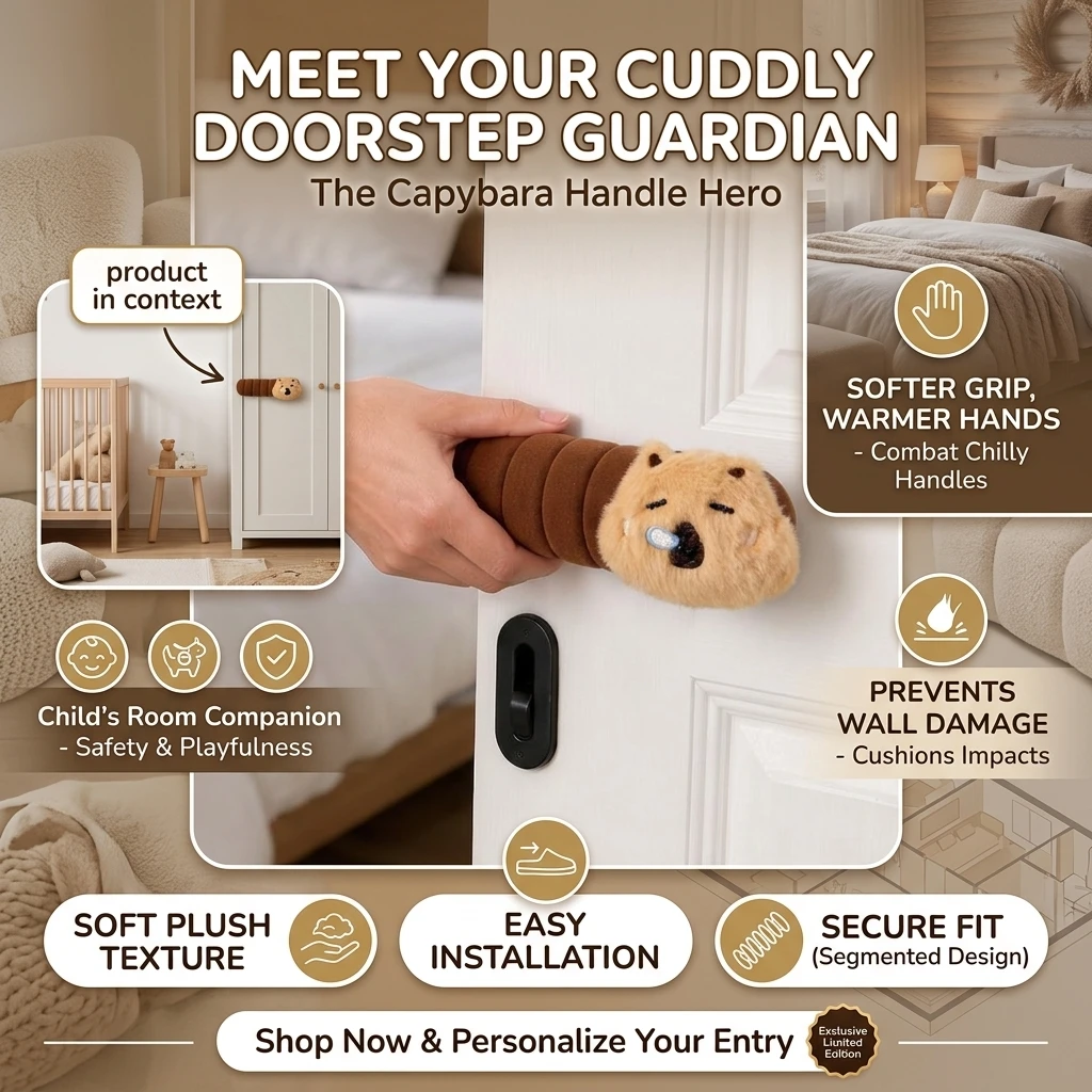 Cartoon Sleeping Guinea Pig Door Handle Sleeve Plush Anti Collision Pad Decorative Protector For Bedroom Home