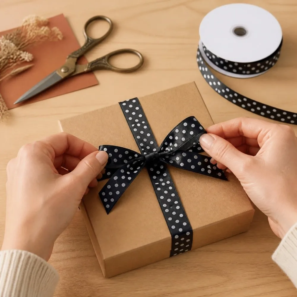 Printed 3/8 Inch Satin Ribbon 25 Yards Polka Dot Printed Polka Dot Ribbon Black Hair Bows DIY Craft