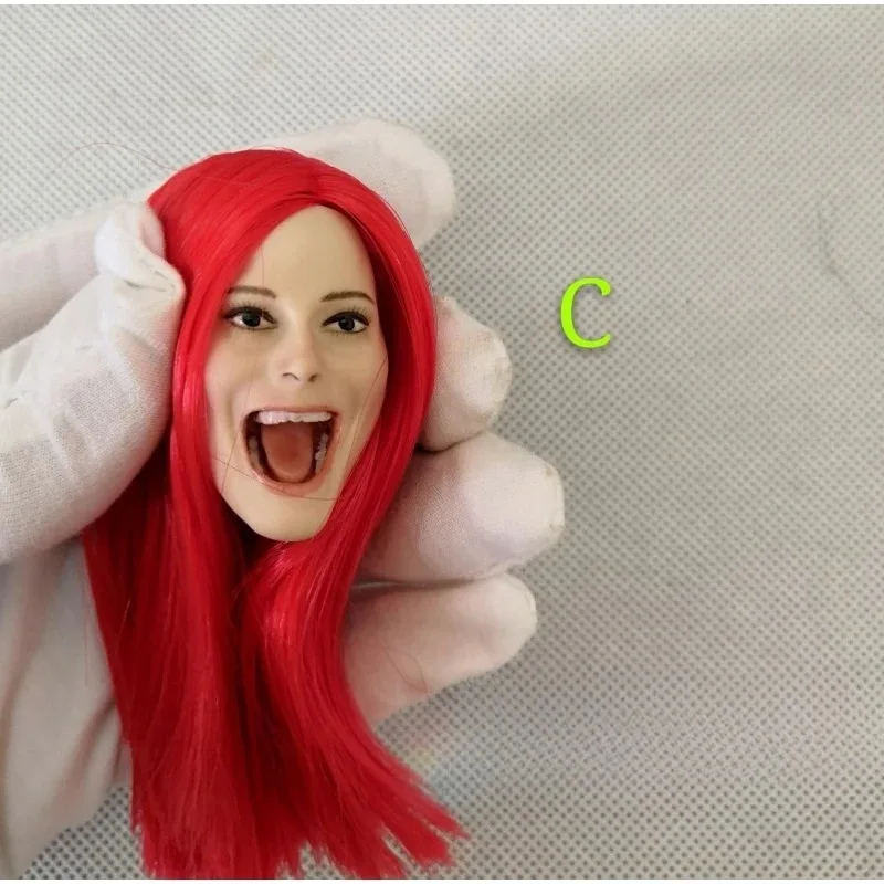 1/6 Scale Red Long Hair Expression Head Sculpture Female Action Figures Head Carving Model for 12" Ph Tbl Pale Skin Body