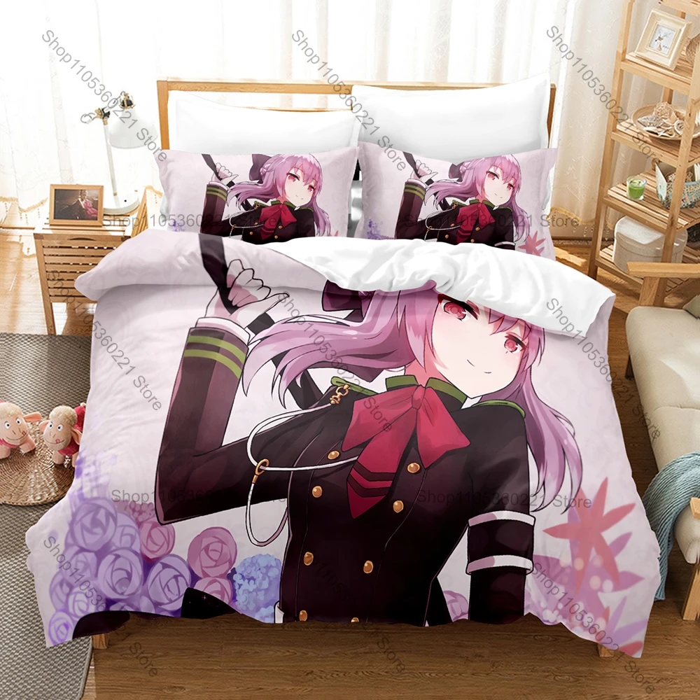 3 In 1 Seraph of the End Themed Bedding, Duvet Cover + Two Pillowcases, Exquisite Anime Art Design Soft Fabric Ideal Gift