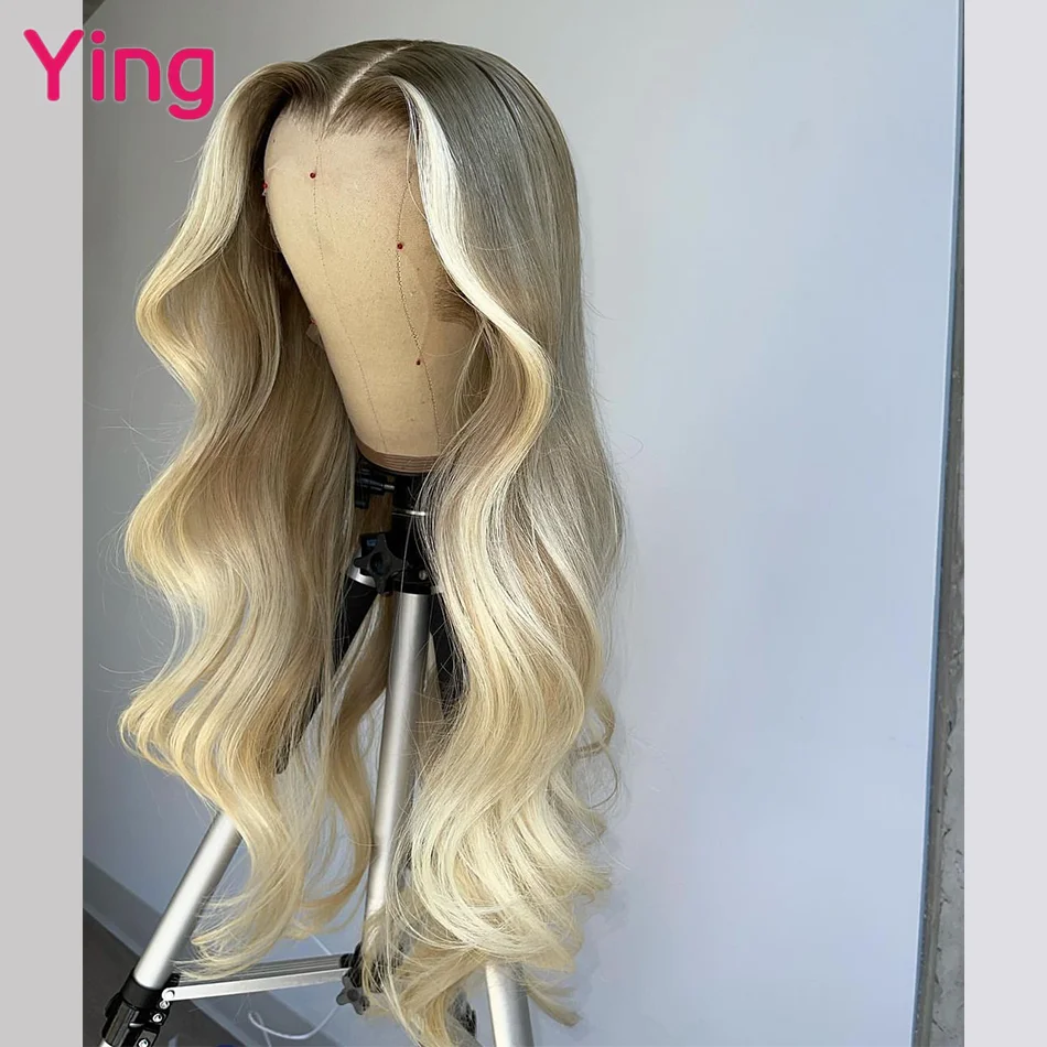 Grey Omber Colored Body Wave 13X6 Lace Frontal Wig Human Hair Wig Brazilian Remy 180% PrePlucked 30 Inch 13X4 Lace Front Wigs