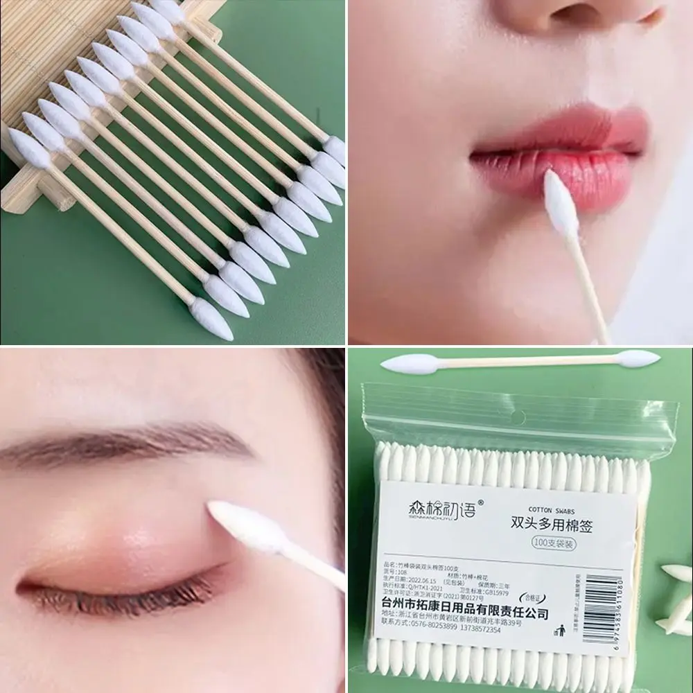 Natural Cotton Double Pointed Cotton Buds Double Precision Tips Disposable Bamboo Stick Cleaning Narrow Areas Cleaning Tool