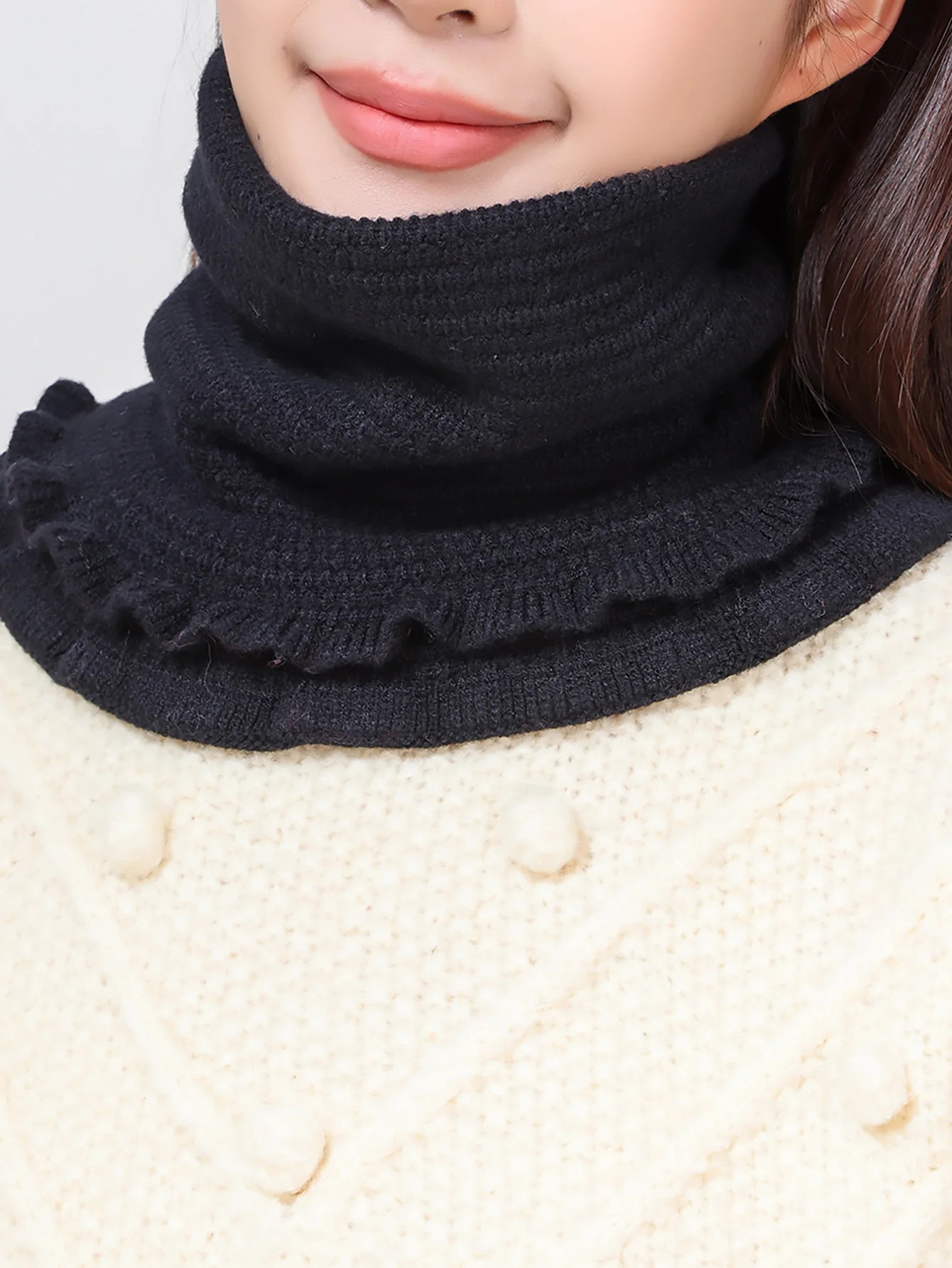 Bufanda de cuello alto de punto para mujer, bufanda cálida a prueba de viento para exteriores, protección para el cuello, moda de invierno