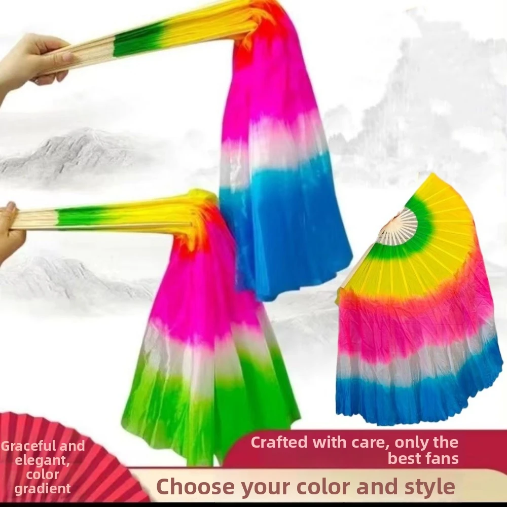 

36cm Bamboo Chinese Short Bellydance Fan Colorful 45cm Half Circle Silk Children Bamboo Fans 10 Styles Hand Dye Adults Fan