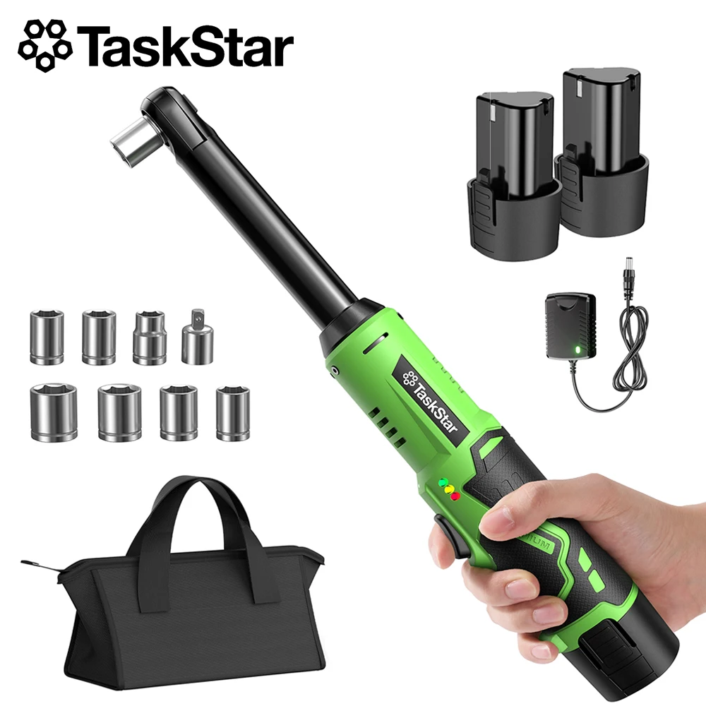 TaskStar 40Nm/50Nm/70Nm Elektrischer Ratschenschlüssel 3/8-Zoll Kabelloser Elektroschrauber Autoreparatur-Winkelschlüssel-Set mit 2 2,0Ah Akkus