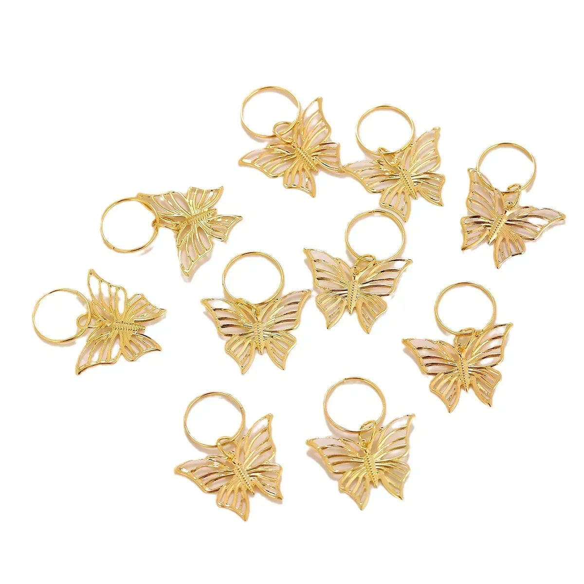 ゴールドバタフライヘアブレードカフ、ヘアチャーム、ドレッドヘアジュエリー、ブレードリング、ブレイダー用デコレーション、10個
