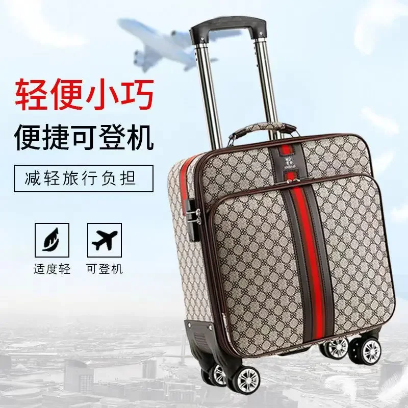 16 Inch Boarding Luggage Unisex Trolley Case Spinner Suitcase Student Oxford Gingham Leather Case Carry-Ons