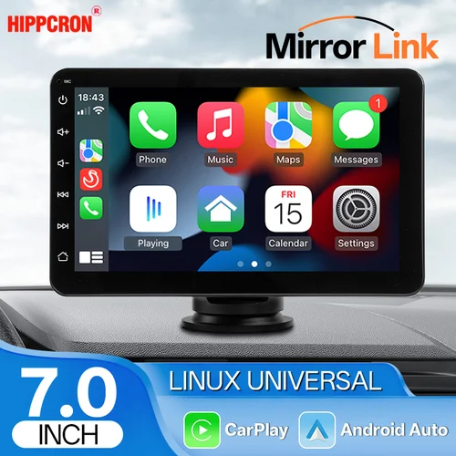 Imagen 1 del producto Hippcron-reproductor de vídeo Multimedia para Radio de coche, 7 pulgadas, estéreo portátil, inalámbrico, Carplay, Android Auto, Universal, 12-24V
