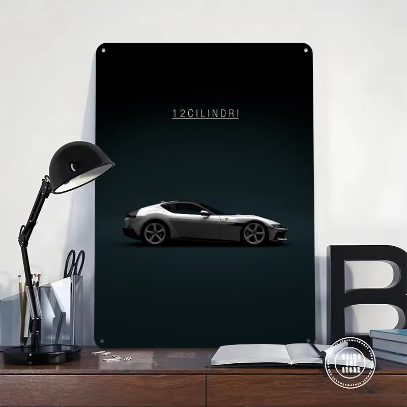 Sports Car 12Cilindri Car Metal Poster Customized Wall Art Retro Vintage Tinplate Signs for Man Cave Gamer Room Decoration Decor
