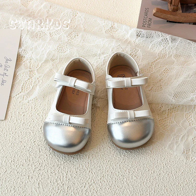 Leder-Bowknot-Mary-Jane-Schuhe für Kinder, Mädchen, niedliche Schleifen, Ballett, flach, für Babys, runde Zehen, weiche Sohle, solide, weiß, braun, Schule, Zapatos
