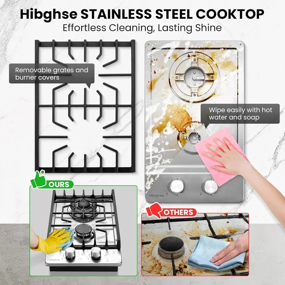 Fogão a Gás Propano de 12 Polegadas com Duplo Queimador e Termopar de Segurança, Adequado para Cozinha, Apartamento, Exterior e Trailers