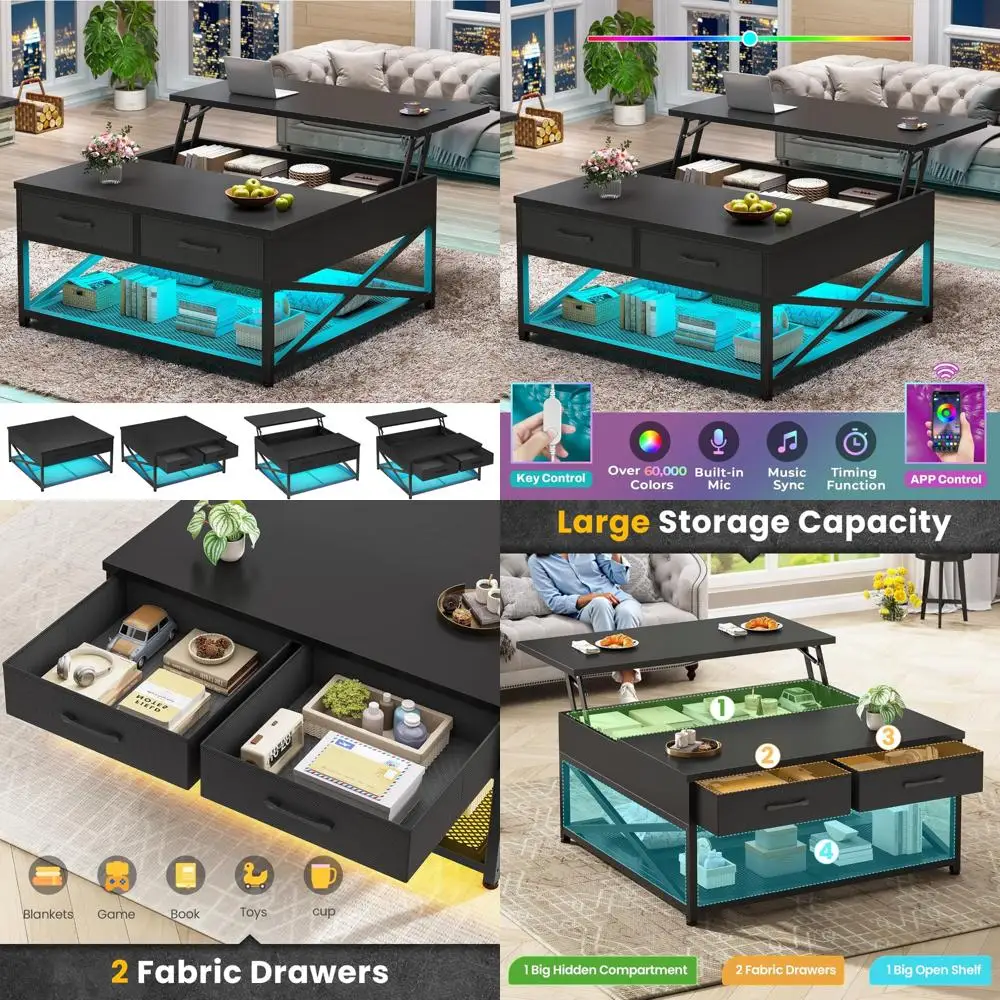 

Square Lift Top Coffee Table with Storage, Fabric Drawers and Large Capacity for Living Room
