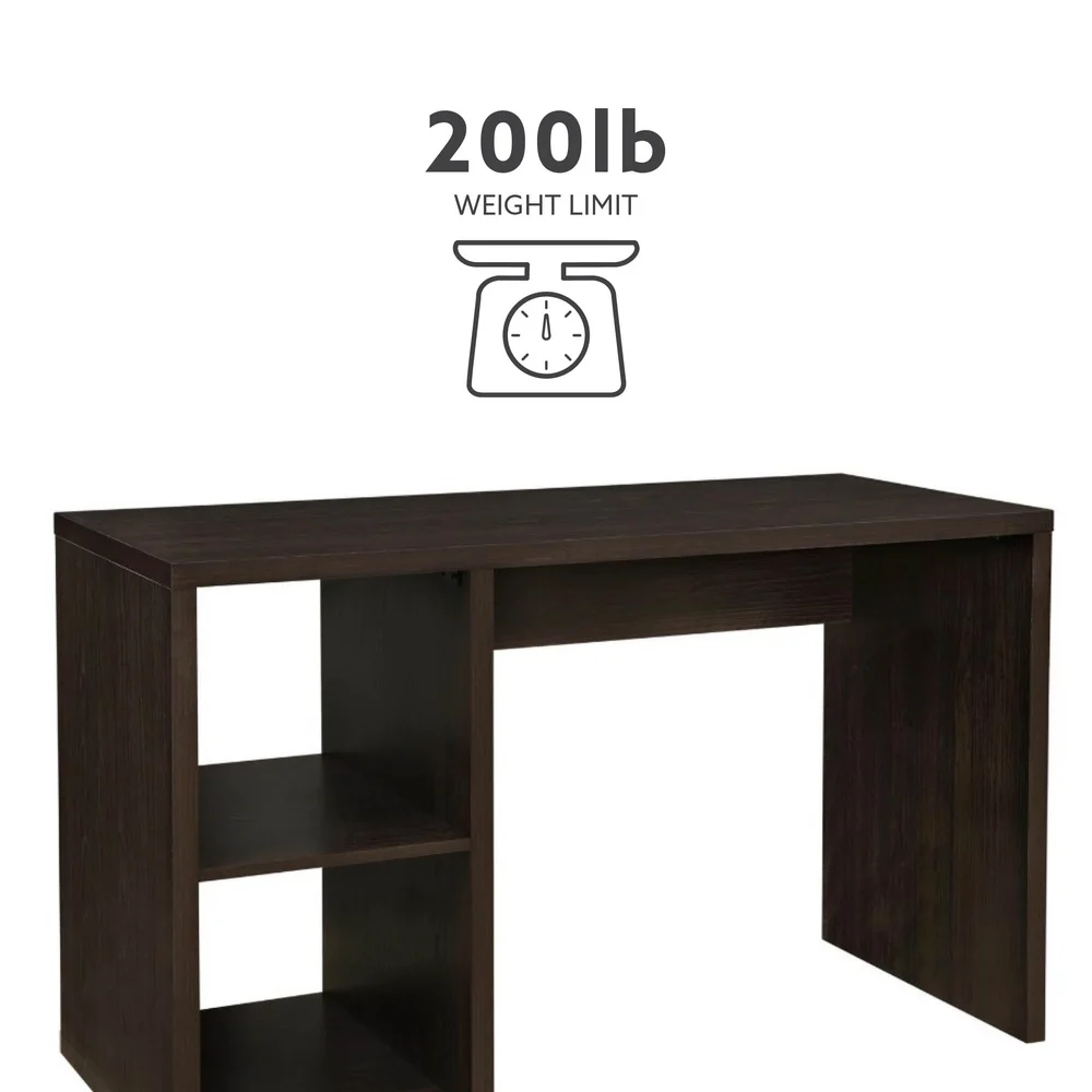 Transitional Double Cubby Storage Writing Desk Espresso Brown Large Worktop Open Cubbies Home Office Assembly Required