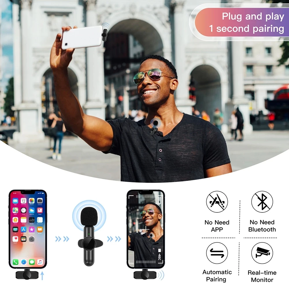 Lavalier Wireless Microphone Lapel Buttonhole Professional Dual Mic Tie Mini For iPhone Android Mobile Phone Cell PC Micro Kit